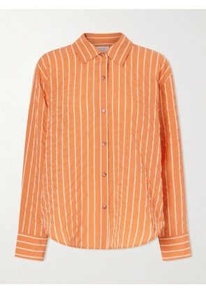 La Ligne - Striped Crinkled Tencel™-blend Shirt - Orange - xx small,x small,small,medium,large,x large
