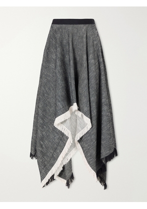 KALLMEYER - Frayed Asymmetric Tweed Midi Skirt - Gray - x small,small,medium,large