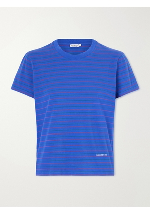 KALLMEYER - Kenzie Embroidered Striped Cotton-jersey T-shirt - Blue - x small,small,medium,large,x large