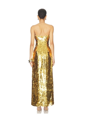SIMONMILLER Sculpty Strapless Sequin Dress in Metallic Gold, yellow. Size 2. Also in 0, 6, 10.