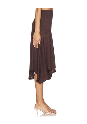 Runaway The Label Roxelle Handkerchief Midi Skirt in Chocolate. Size L. Also in S, XS, M, XL, XXL.