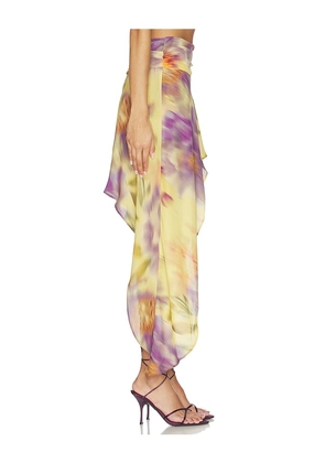Runaway The Label Tulia Flounce Midi Skirt in Yellow,Purple. Size S. Also in XS, M, L.