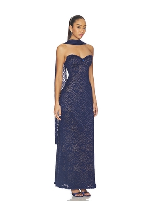 Runaway The Label Amana Strapless Scarf Maxi Dress in Navy. Size S. Also in M, XL.