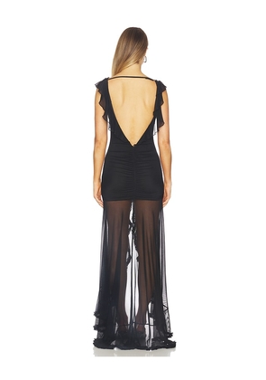Runaway The Label Blythe V-neck Frill Maxi Dress in Black. Size S. Also in XS, M, XL.