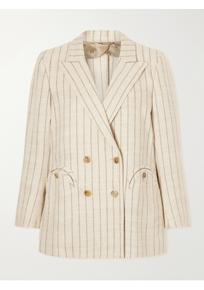BLAZÉ Milano - Serene Everyday Double-breasted Striped Canvas Blazer - Cream - 00,0,1,2,3,4
