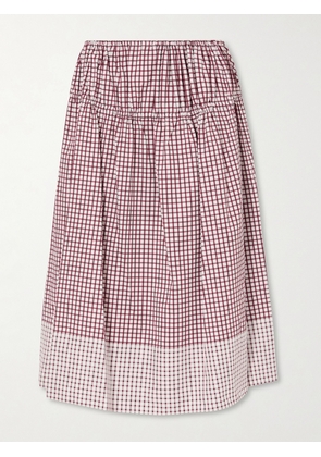 LIBEROWE - Eve Tiered Checked Cotton Midi Skirt - Burgundy - XS/S,M/L