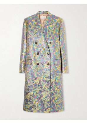 Dries Van Noten - Double-breasted Metallic Floral-jacquard Long Coat - Yellow - x small,small,medium,large