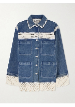 Sea - Stasia Crochet-trimmed Denim Jacket - Blue - x small,small,medium,large,x large