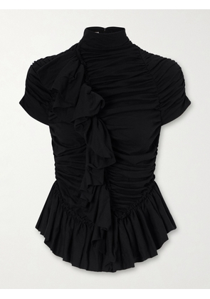 Dries Van Noten - Ruffled Draped Cotton-jersey Turtleneck Top - Black - x small,small,medium,large