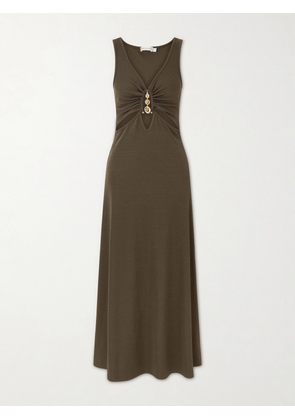 Christopher Esber - Droplet Embellished Cut-out Ribbed-jersey Midi Dress - Brown - UK 6,UK 8,UK 10,UK 12,UK 14