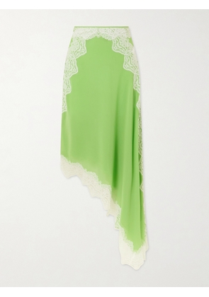 Christopher Esber - Verve Asymmetric Lace-trimmed Silk Midi Skirt - Green - UK 4,UK 6,UK 8,UK 10,UK 12