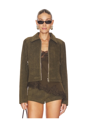 superdown Frannie Faux Suede Jacket in Olive. Size S. Also in XXS, XS, M, L, XL.
