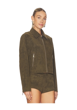 superdown Frannie Faux Suede Jacket in Olive. Size S. Also in XS, L.