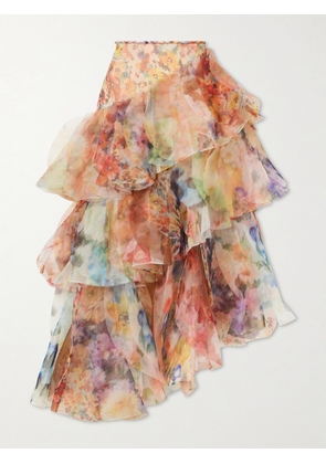 Zimmermann - Luna Ruffled Chiffon Midi Skirt - Pink - 00,0,1