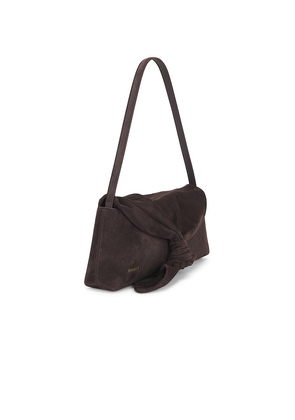 ROTATE Suede Knot Scarf Bag in Chocolate.