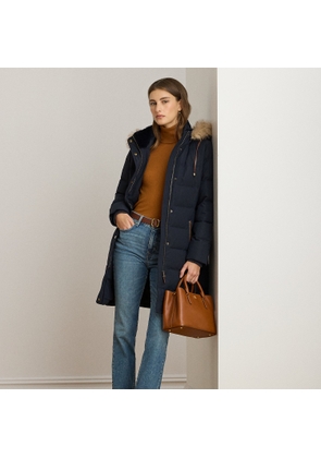 Faux Fur-Trim Hooded Down Coat