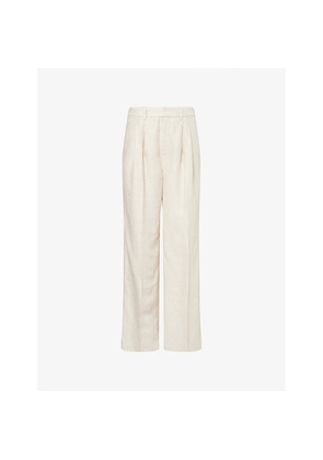 Womens Good American Wide-Leg Pressed-Pleat Linen Trousers
