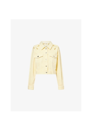 Womens Good American Cut-Out Embroidered Stretch-Denim Jacket