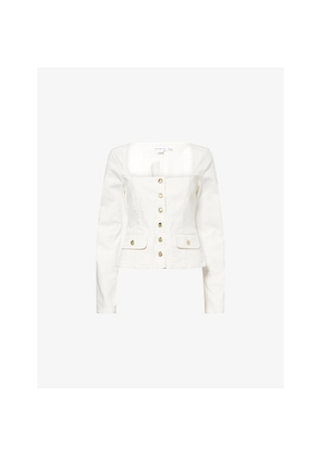 Womens Good American Square-Neck Fitted Stretch-Denim Jacket