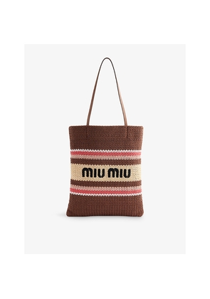 Womens Miu Miu Embroidered-Logo Crochet Tote Bag