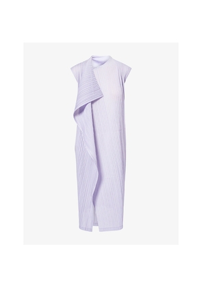 Womens Pleats Please Issey Miyake Draped-Panel Ramie Pleats Sleeveless Knitted Midi Dress