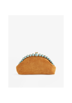 Womens Cult Gaia Una Stone-Embellished Leather-Suede Clutch Bag