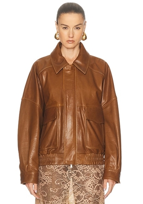 NOUR HAMMOUR Runa Bomber Jacket in Praline Patina - Brown. Size L (also in XS).