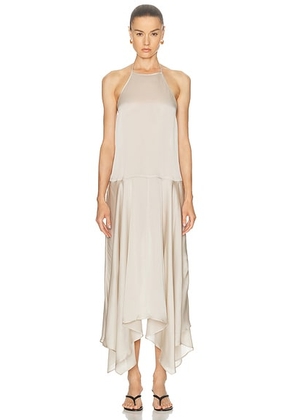 St. Agni Silk Handkerchief Halter Dress in Stone - Neutral. Size L (also in M, S).
