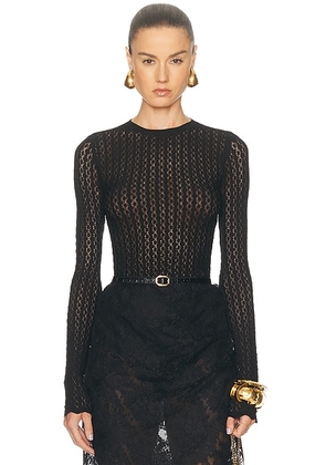 Saint Laurent Pointelle Long Sleeve Top in Noir - Black. Size L (also in M, S, XS).