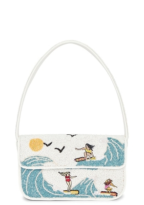 Staud Tommy Beaded Bag in Surf Babes - White,Blue. Size all.