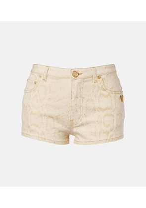 Roberto Cavalli Snake-print denim shorts