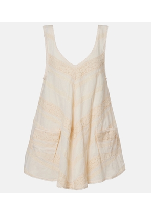 Juliet Dunn Crochet-trimmed cotton minidress