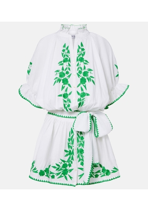 Juliet Dunn Embroidered cotton and linen minidress