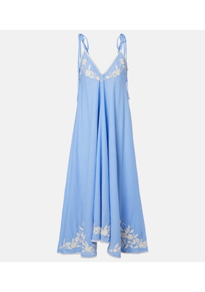 Juliet Dunn Embroidered cotton and linen chambray midi dress