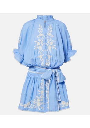Juliet Dunn Embroidered cotton chambray minidress