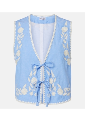 Juliet Dunn Embroidered cotton chambray vest