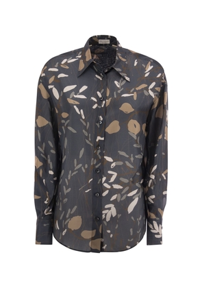 Brunello Cucinelli Blue Silk Pattern Shirt - L