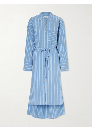 La Ligne - Striped Tie-detailed Tencel® Seersucker Midi Dress - Blue - xx small,x small,small,medium,large,x large