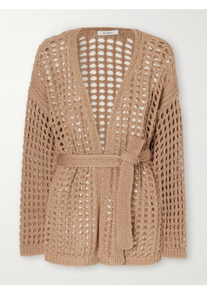 Max Mara - Belted Open-knit Cotton Cardigan - Brown - x small,small,medium,large,x large
