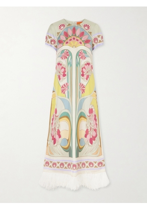 La DoubleJ - Swing Feather-trimmed Silk Maxi Dress - Multi - x small,small,medium,large,x large,xx large