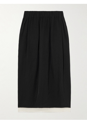 Maria McManus - Tulip Lace-trimmed Satin Midi Skirt - Black - x small,small,medium,large