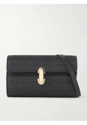 Savette - Symmetry Leather-trimmed Woven Raffia Shoulder Bag - Black - One size