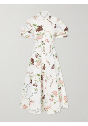 Erdem - Pleated Floral-print Cotton-poplin Midi Shirt Dress - White - UK 4,UK 6,UK 8,UK 10,UK 12,UK 14,UK 16,UK 18,UK 20