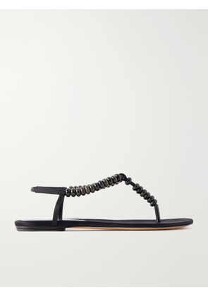 Le Monde Béryl - Beaded Leather Flat Sandals - Black - IT35,IT35.5,IT36,IT36.5,IT37,IT37.5,IT38,IT38.5,IT39,IT39.5,IT40,IT40.5,IT41,IT41.5,IT42
