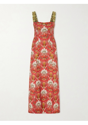 Emporio Sirenuse - Azzurra Open-back Floral-print Linen And Cotton-blend Midi Dress - Red - IT38,IT40,IT42,IT44,IT46,IT48,IT50