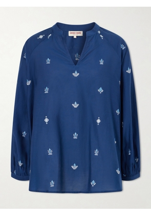 Emporio Sirenuse - Ilizia Embroidered Cotton And Silk-blend Blouse - Blue - IT36,IT38,IT40,IT42,IT44,IT46,IT48,IT50