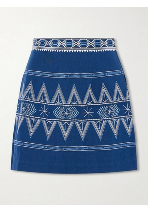 Emporio Sirenuse - Giuliana Embroidered Cotton And Linen-blend Mini Skirt - Blue - IT36,IT38,IT40,IT42,IT44,IT46,IT48,IT50