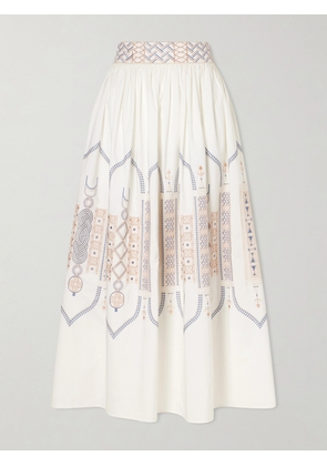 Emporio Sirenuse - Ombretta Embroidered Cotton-blend Poplin Midi Skirt - White - IT36,IT38,IT40,IT42,IT44,IT46,IT50
