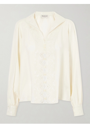 MAISON MAYLE - Lula Lace-trimmed Silk Blouse - Ivory - US0,US2,US4,US6,US8,US10,US12