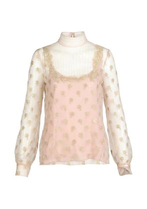 Valentino Garavani floral-print high-neck blouse - White